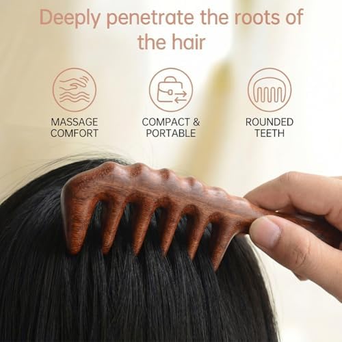 Massage Comb, Wooden Scalp Massager and Gua Sha for Hair Growth, Natural Sandalwood Comb for Women and Men