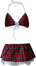 GOKKILRW Women School Girl Outfit Lingerie Sexy Schoolgirl Plaid Costume Bra Skirt Set Roleplay Valentine Naughty Outfit Slutty Nighties Clubwear Red
