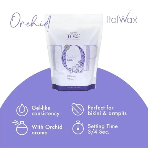 Italwax Top Line Orchid - 750g / 1.65lb - Hard wax beads for hair removal - Orchid fragrance - Synthetic formulation ideal for sensitive skins - Recommended for Bikini Area and Armpits