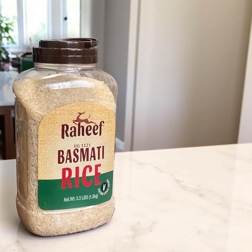 Basmati Rice 3.3 lbs - Extra-Long Grain Rice 1121 Basmati – Premium Sella, White Aromatic & Fluffy Texture, – Flavorful & Fragrant, Packaged in a Sturdy, Reusable Plastic Jar for Freshness & Superior Cooking