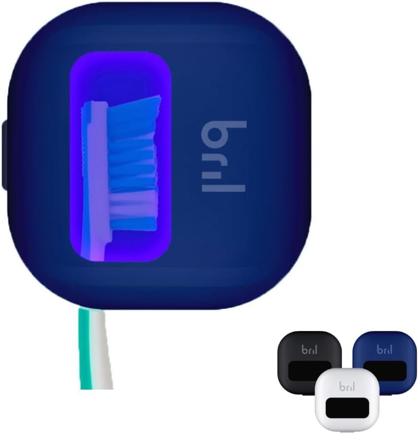 Bril UV-C Toothbrush Sanitizer – Portable Cleaner & Travel Toothbrush Holder – 3-Minute Sanitizing Cycle with Rechargeable Battery, Magnetic Holder & Mounting System - Durable, Universal Fit – Navy