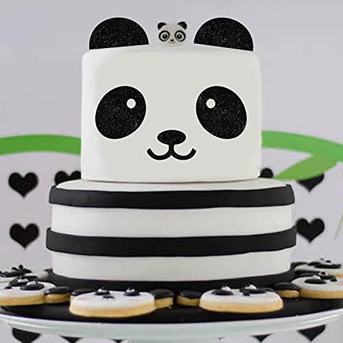 Panda Bear happy Birthday Cake Topper Animal Zoo Themed Kids Boy Girl family Party Decorations Supplies Black Sparkle Decor LIANGSS