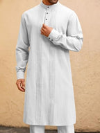 Runcati Mens Kaftan Robe Button Down Long Sleeve Cotton Linen Thobe Casual Muslim Gown Henley Shirt