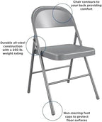 All-Steel Metal Folding Chair, Gray - Double Braced, Heavy-Duty, Portable & Stackable for Home, Office & Event Seating (Gray)
