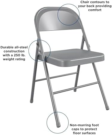 All-Steel Metal Folding Chair, Gray - Double Braced, Heavy-Duty, Portable & Stackable for Home, Office & Event Seating (Gray)