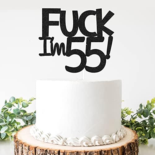 Funny Happy 55 Birthday Cake Topper - Black Glitter Men 55th Birthday Cake Topper - 55th Cake Topper for Women Birthday Party Decoration