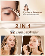Eyebrow Trimmer Facial Hair Removal for Women: 2 in 1 Rechargeable Face Shaver and Eyebrow Razor - Painless Electric Hair Remover Device for Peach Fuzz Fine Hairs Upper Lip Chin