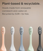 SURI Recyclable Plant-Based, Electric Toothbrush Heads - Built-in Tongue Scraper, Long Lasting Replacement Heads | Compatible Only Sonic Electric Toothbrush - Sunset Bloom, Pack of 3