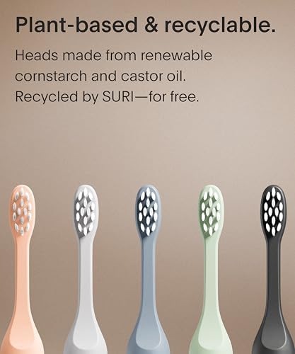 SURI Recyclable Plant-Based, Electric Toothbrush Heads - Built-in Tongue Scraper, Long Lasting Replacement Heads | Compatible Only Sonic Electric Toothbrush - Sunset Bloom, Pack of 3