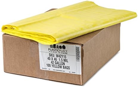 Plasticplace 40-45 Gallon Trash Bags │ 1.5 Mil │ Yellow Garbage Can Liners │ 40" x 46" (100 Count) (W42Y15)