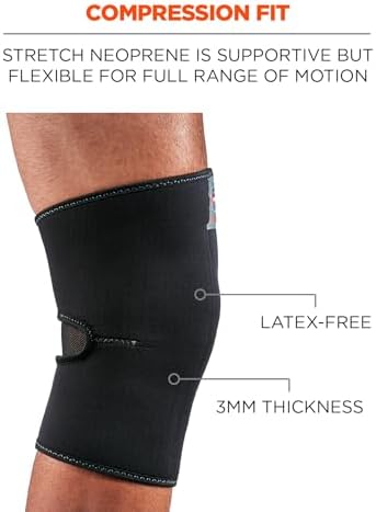 Ergodyne ProFlex 600 Neoprene Knee Sleeve Support, Mild Compression Fit, Breathable Mesh