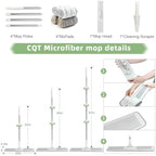 CQT Commercial Flat Microfiber Floor Mop Cleaning System 20" Inch Wet Dry and Dust Hardwood with 4 Washable Pads Cleaner for Laminate Tile Stainless Steel Handle and Extension (White)