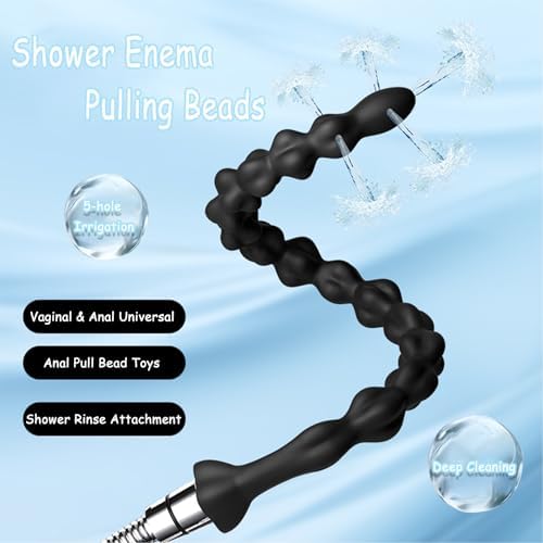 AMAZBEE 20in Anal Enema Nozzle for Colon Cleansing Shower Douche Attachment for Vaginal and Anal Silicone Anus Pull Beads Butt Plug Shower Head