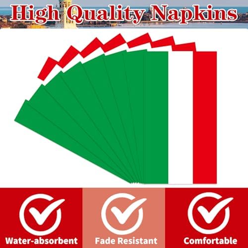 Italian Party Napkins Decorations, 100PCS Italy Themed Disposable Paper Towels Birthday Decoration, Red White Green Napkin Tableware Decor Supplies for Cocktail Luncheon Christmas Family
