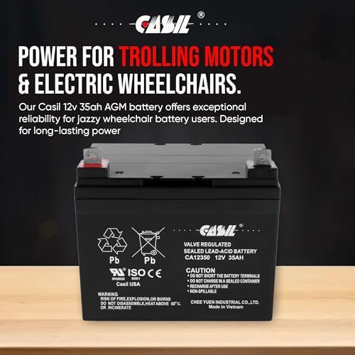Casil 12V 35Ah SLA Battery – 2 Pack Replacement for Pride Mobility SC710 Victory 10 4-Wheel Scooter – U1 Group Size, AGM Deep Cycle Battery for Power Chairs & Mobility Devices