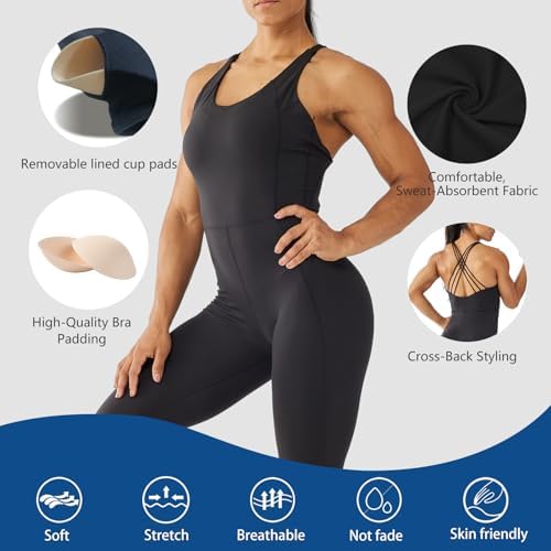 LOVESOFT Women's Sleevesless Bodysuit Dance Unitard, Backless Bodycon Rompers Jumpsuits for Workout Yoga