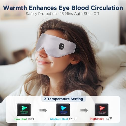 Heated Eye Mask Cordeless, Warm Compress for Eyes, Washable Heated Eye Masks for Dry Eyes, with 3 Temperature Modes & Auto Shut-Off for Sleep, Stye Blepharitis Chalazion MGD (Grey)