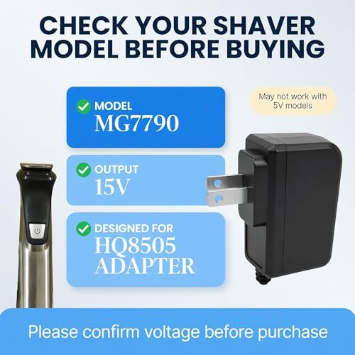 15V Charger Cord Compatible with Philips Norelco HQ8505 3000 5000 6000 7000 9000 Series (Older Model) Multigroom MG5750 MG7750 MG7770 MG7790 Electric Shaver Razor Trimmer Adapter Charging Cord