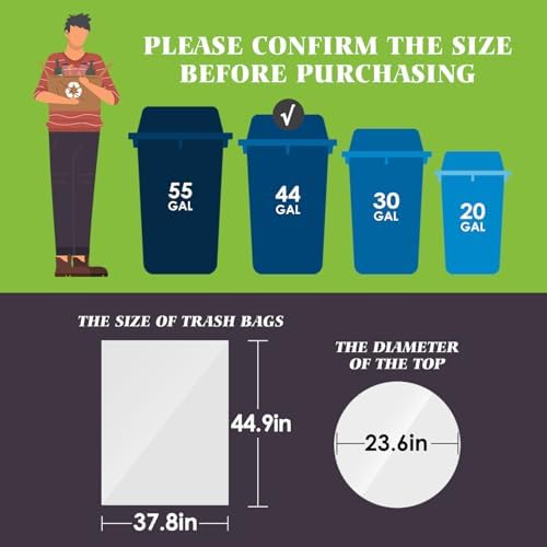 Teivio Large Clear Trash Bags 40-45 Gallon 33 Counts Fit 39,40,45,Gal All Purpose Garbage Bags, Extra Large Lawn and Leaf Bags Outdoor Trash Can Liner, Drum Liners, Workshops, Backyard