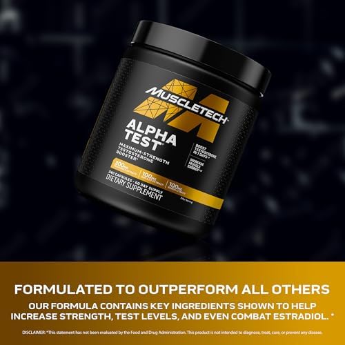 MuscleTech Testosterone Booster for Men, AlphaTest - T-Boost Mens Supplement with Tribulus Terrestris & Boron - Daily Male Gym Workout Supplements for Muscle Growth, Stamina & Energy - 240 Pills