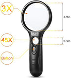 Magnifying Glass with Light, BUSATIA LED Illuminated Magnifier with 3X 45X High Magnification, Lightweight Handheld Magnifying Glass for Reading, Inspection, Jewellery, Hobbies & Crafts