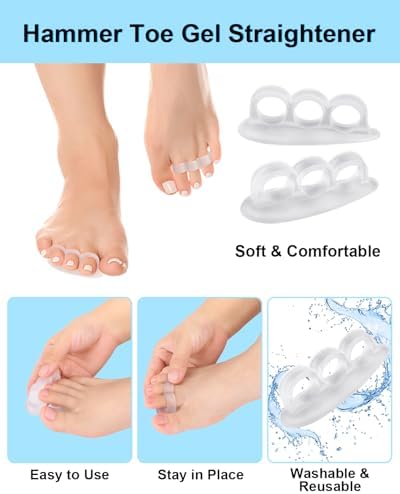 12 Pcs Silicone Hammer Toe Straightener Correctors, Hammertoe Cushions Pads Support, Gel Toe Separator Spacers for Women Men Claw, Curled, Bent, Overlapping, 3 Loops