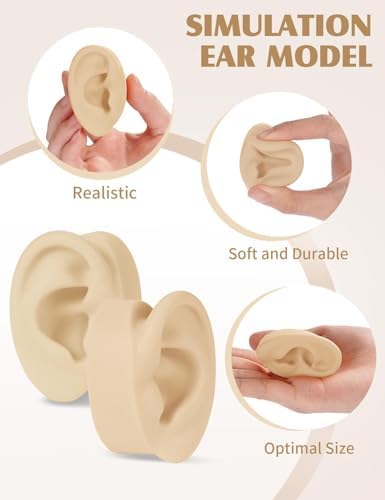 2 Pcs Soft Silicone Ear Model, Left and Right Flexible Fake Ear for Earrings Display, Realistic Ear Model for Piercing Practice, Acupuncture Teaching Tool (Light Skin Tone)