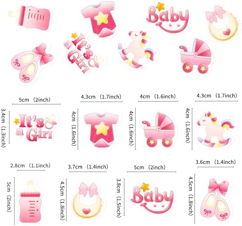 40 Pcs Edible Wafer Paper Baby Shower Cupcake toppers Picks It's a Girl Jumpsuit Bow Gender Reveal Cupcake Picks Welcome Baby Shower Cake Decor for Baby Girl Birthday Theme Party Supplies
