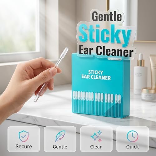 Reusable Sticky Ear Cleaning Stick, 2026 Upgraded 24 Pcs Ear Wax Removal Tools, Earwax Adhesive Swabs for Adults, Home (Light Blue, Small - 24 pcs)