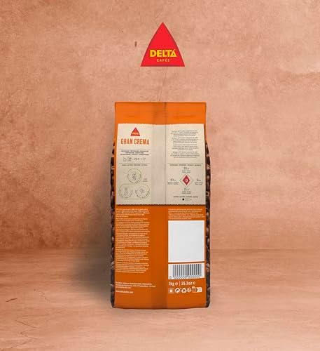 Delta Cafés Gran Crema Whole Bean Coffee 1kg/35.2 oz – 100% Arabica Blend, Guatemala & Colombia Origins, Intense Espresso Beans with Rich Crema & Aromatic Notes