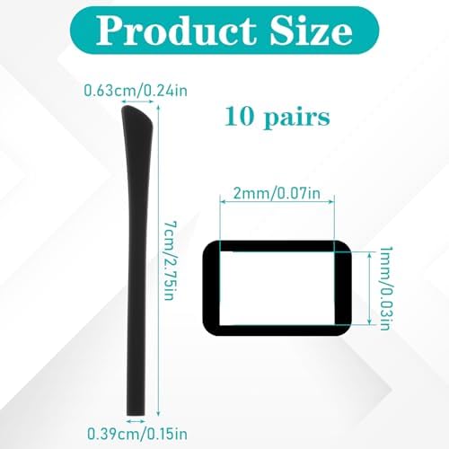 Anti-Slip Silicone Eyeglass End Tips 10 Pairs Eyeglasses Replacement Temples Glasses Ear Cushion Sock Pieces Tube Eyewear Comfort Replacement Tips for Flat Thin Metal Eyeglass Legs - Black