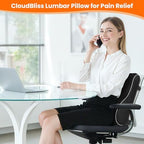 CloudBliss Ergonomic Lumbar Support Pillow – Memory Foam for Lower Back Pain Relief, Adjustable Straps & Mesh Cover for Office, Gaming, Car Seat & Home Essentials (Black)