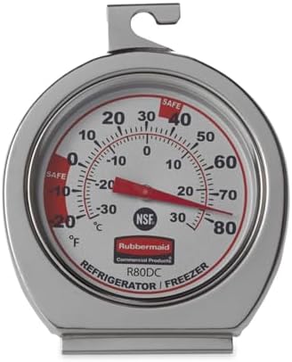 Rubbermaid Commercial Products Thermometer, Classic Large Mechanical Dial, Chrome, Extreme Temperature Range for Use in Refrigerator/Freezer/Cooler/Fridge