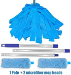 Stainless Steel Mop with Two Blue Microfiber Heads (1 Pole & 2 Heads)