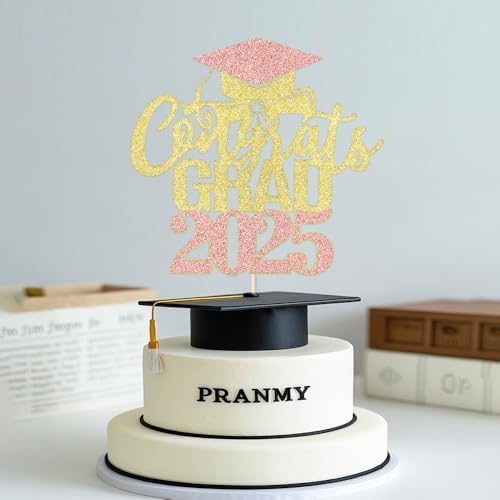 Congrats Grad Cake Topper 2025,Graduation Decorations 2025,Congratulation Graduation Party Decoration Supplies 2025 (Rose gold and gold 5)