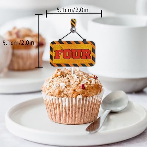 18pcs Gold Glitter Dessert Cupcake Topper Pick for Construction Tool Worker Four Years Old Theme Decor Supplies Kids Happy 4th Birthday Party Decorations