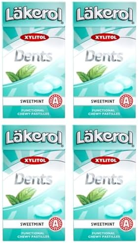 4 Boxes x 36g of Läkerol Dents Sweetmint - Original - Swedish - Sugar Free - Xylitol - Pastilles - Lozenges - Dragees - Drops - Candies - Sweets