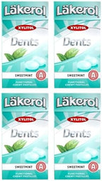 4 Boxes x 36g of Läkerol Dents Sweetmint - Original - Swedish - Sugar Free - Xylitol - Pastilles - Lozenges - Dragees - Drops - Candies - Sweets