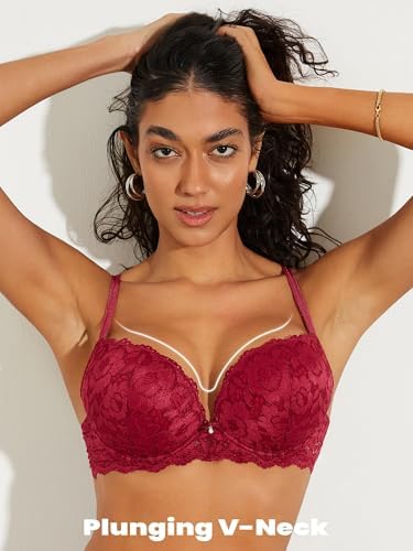 Push Up Bras for Women Add 2 Cups Sexy Lace Cleavage Extra Padded Plunge Bra Underwire