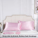 Satin Pillowcase for Hair and Skin, Vegan Silk Pillowcase Set-2 Pink Satin Pillowcases, 1 Eye Mask, 1 Scrunchie-Luxury Sleep Set, Silky Standard Satin Pillow Cases with Envelope Closure