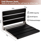Folding Shower Seat Wall Mounted 400lbs Capacity, 16" x 13" Space Saving Fold Down Bench for Small Shower Spaces, Black