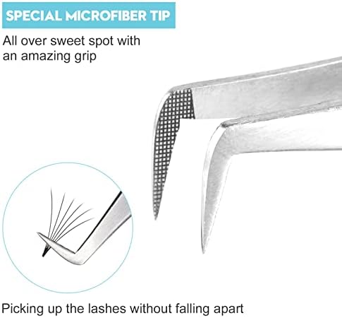 Ms.Queen Volume Tweezers For Eyelash Extensions, Fiber Tip Grip Lash Tweezers L-Shape Boot Mega Volume Mink Lashes Tweezers, Blue
