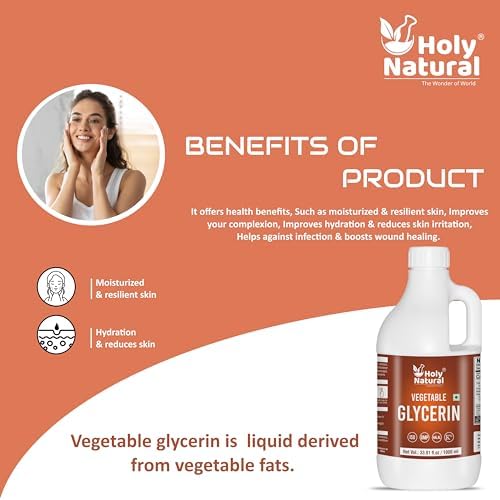 Vegetable Glycerin 33.81 Fl.oz (1000ml) l Vegetable Glycerin, Non-GMO, Kosher, Food Grade/Cosmetic Grade, For Baking and Mix in flavour as a vehicles