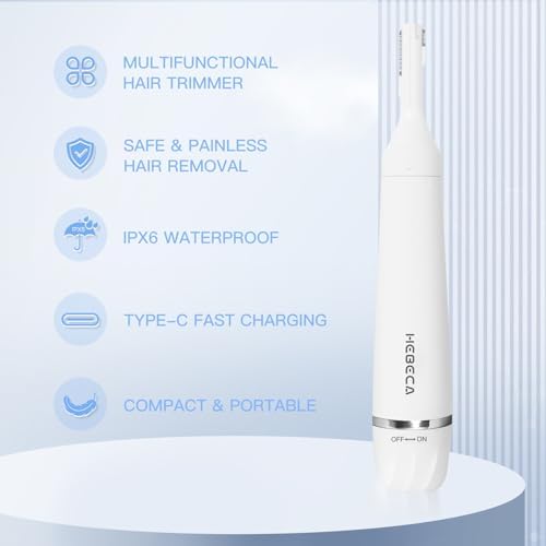 HEBECA Nose Hair Trimmer for Women and Men, 3-in-1 Electric Facial Hair Removal Rechargeable Portble Waterproof Face Shaver Razor for Nose Ear Eyebrow Peach-Fuzz Lips Chin FT3001