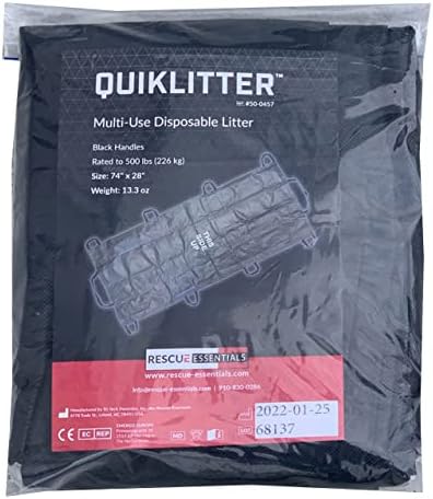 The Original Rescue Essentials Brand QuikLitter, Black Nylon Handles, Non-Woven Fabric, 500 Lb Rated, Low Cost, Disposable for Patient Transfer, Casualty Evacuation