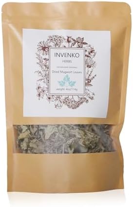 INVENKO Dried Mugwort Leaves herb Pure Hand Picked Bulk Nil Stem, Stalk, Natural Fresh Scent Artemisia vulgaris Addictives Free - 4 ounce