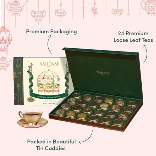 VAHDAM, Luxury Tea Gift Set | 24 Unique Loose Leaf Teas in Tin Caddies - Premium Tea Gift Box |Gluten Free & Non GMO | Gifts for Women, Men & Adults