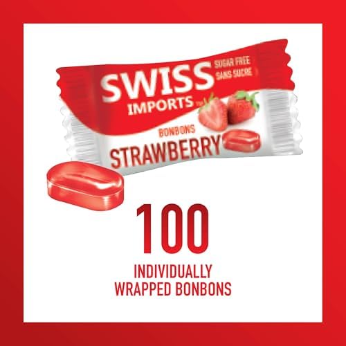 Swiss Imports Sugar Free Bonbons Hard Candy Drops, Strawberry, 100 Individually Wrapped Pieces, 250g/8.8oz