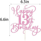 Pink Happy 13th Birthday Cake Topper 1pcs Glitter Cake Topper for thirteen Birthday/Anniversary Theme Party Cake Decorations Supplies