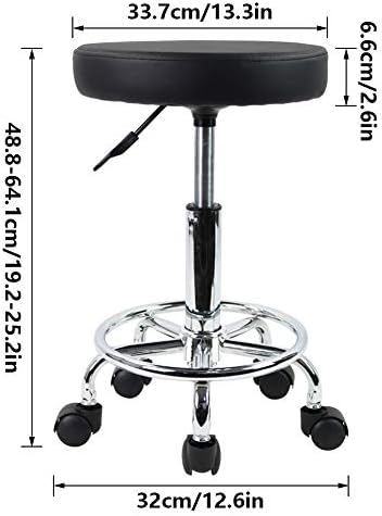 KKTONER PU Leather Round Rolling Stool with Foot Rest Swivel Height Adjustment Spa Drafting Salon Tattoo Work Office Massage Stools Task Chair Small (Black)